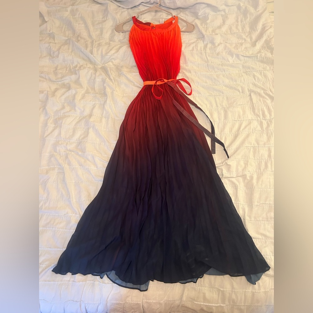 Chicwish Red and Blue Ombre Pleated Maxi Dress with Red Leotard